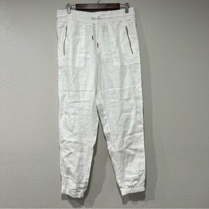 Women's Athleta Cabo Linen Joggers Pants Size 10 White Drawstring Athletic Yoga